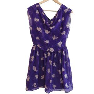 VINTAGE ANNA SUI 100% Silk Purple Ditsy Floral Draped Dress Y2K Friends US 2